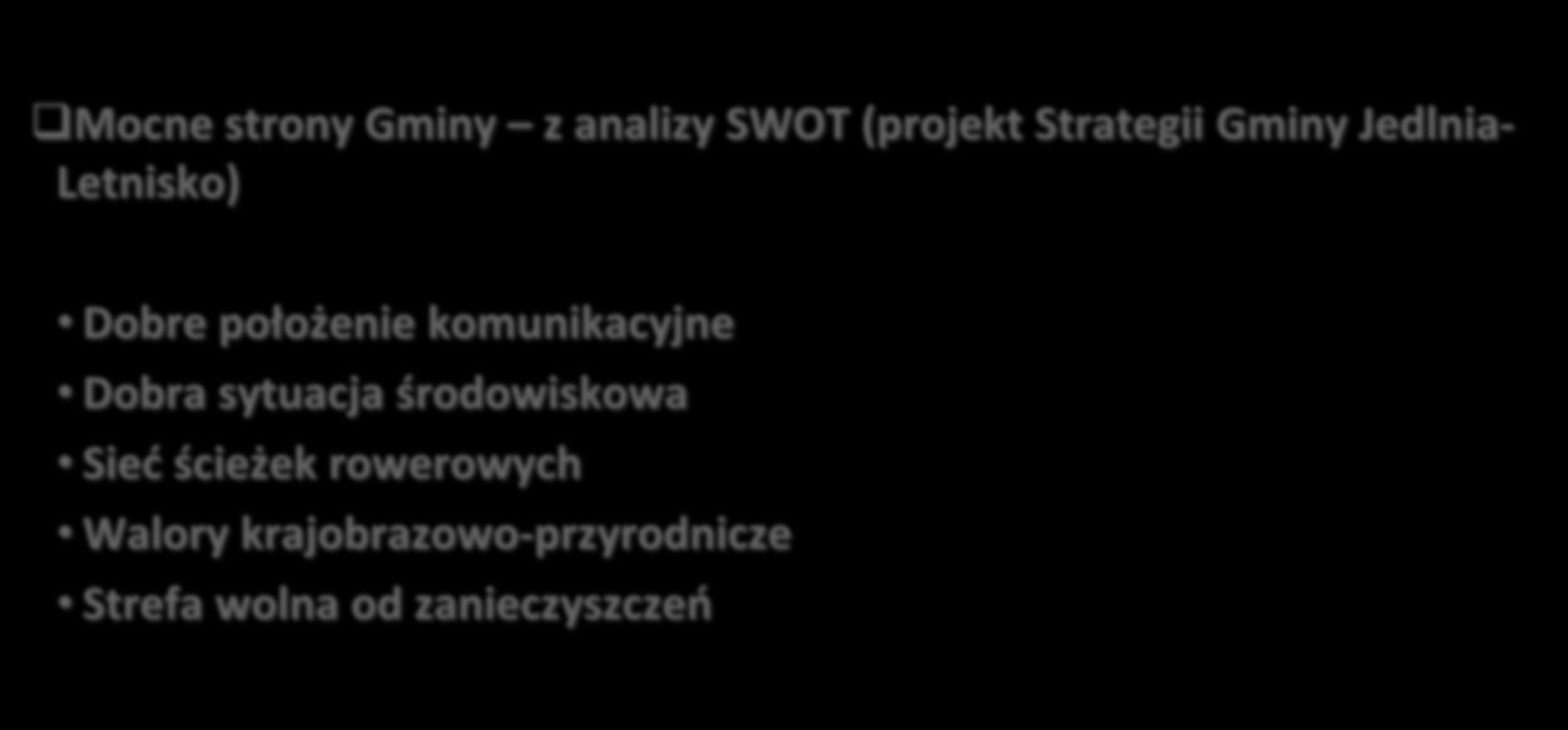 Mocne strony Gminy z analizy SWOT (projekt Strategii Gminy Jedlnia- Letnisko) Dobre położenie komunikacyjne