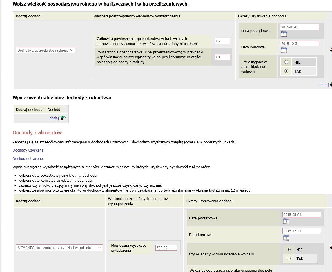 W przypadku dochodów z grupy C (dochody nieopodatkowane) należy wpisać dane liczbowe z posiadanej dokumentacji w odpowiednie pola w generatorze wniosków.