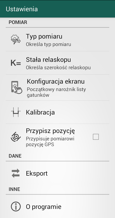 3.3. Ustawienia aplikacji Pod przyciskiem systemowym ustawień lub przyciskiem ustawień urządzenia dostępne są ustawienia dotyczące funkcjonowania