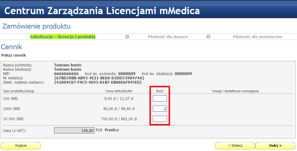 Zamówienie puli SMS Rozdział Zamówienie puli SMS 2 Przed rozpoczęciem pracy z modułem SMS należy dokonać zamówienia licencji oraz puli SMS przez sklep internetowy w Centrum Zarządzania Licencjami