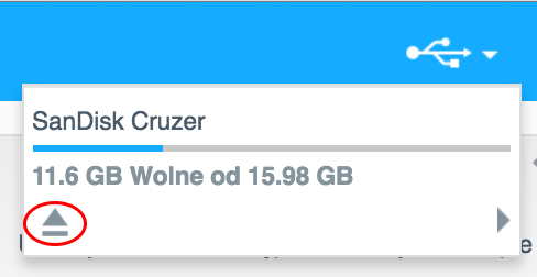 TWORZENIE KOPII ZAPASOWYCH I PRZYWRACANIE PLIKÓW Odłączanie dysku USB Aby odłączyć dysk USB od urządzenia My Cloud, wykonaj następujące czynności. 1. Kliknij ikonę USB na górze strony. 2.