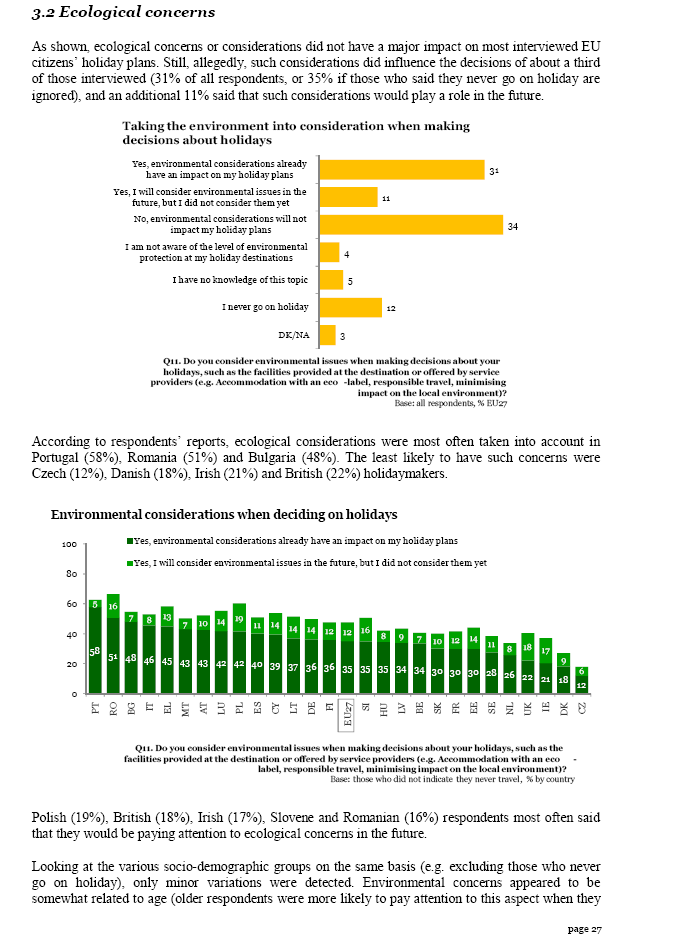 EUROBAROMETR - Turystyka, jesień 2009 Względy ekologiczne w podejmowaniu decyzji