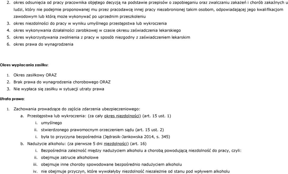 okres niezdolności do pracy w wyniku umyślnego przestępstwa lub wykroczenia 4. okres wykonywania działalności zarobkowej w czasie okresu zaświadczenia lekarskiego 5.