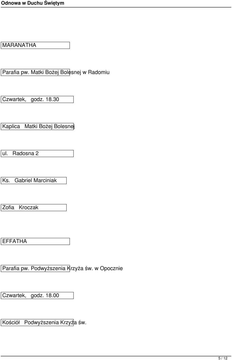 Gabriel Marciniak Zofia Kroczak EFFATHA Parafia pw.