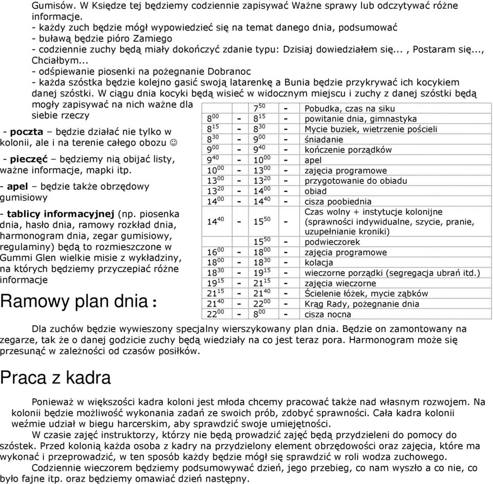 .., Chciałbym... - odśpiewanie piosenki na poŝegnanie Dobranoc - kaŝda szóstka będzie kolejno gasić swoją latarenkę a będzie przykrywać ich kocykiem danej szóstki.