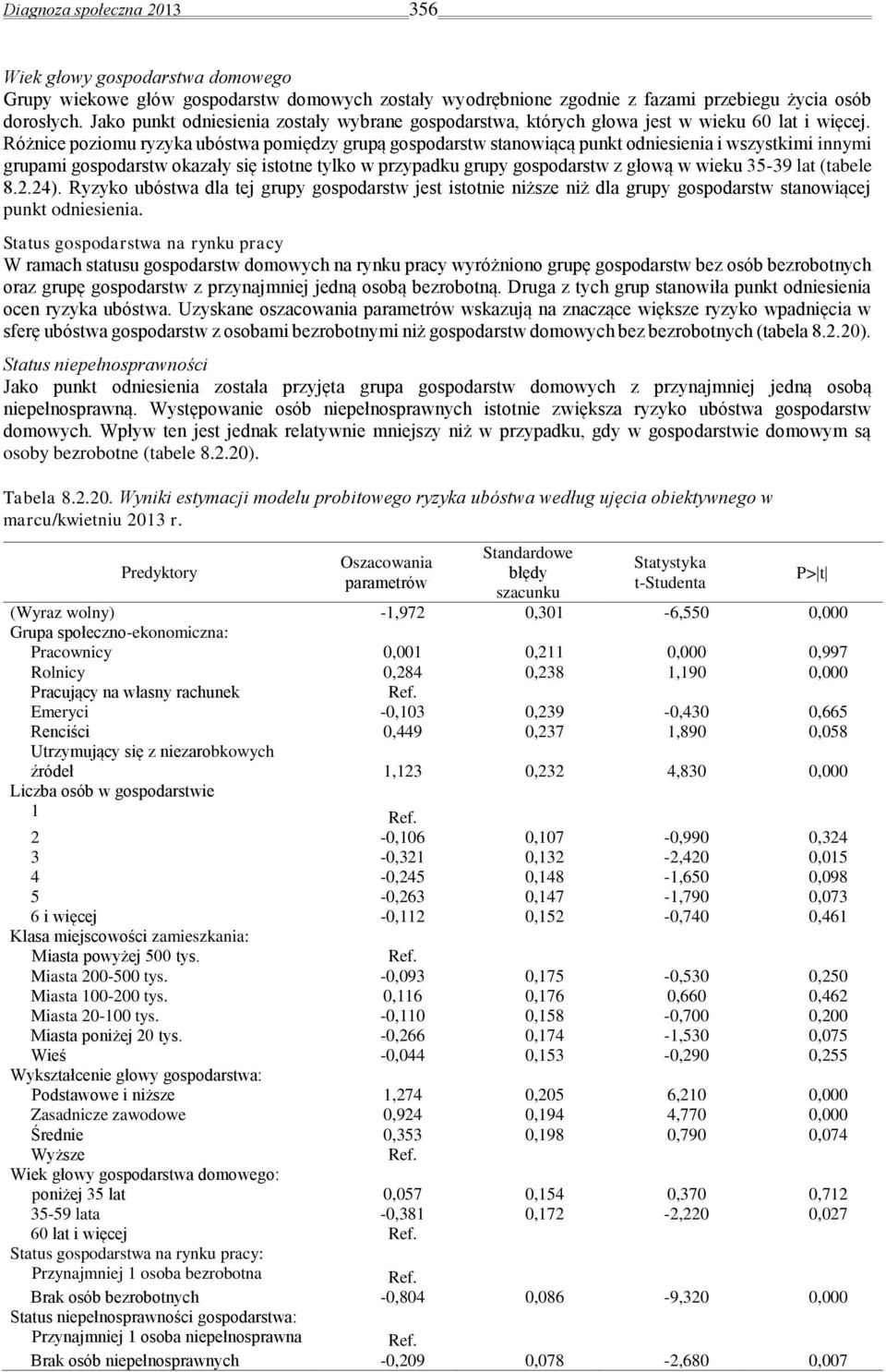 Różnice poziomu ryzyka ubóstwa pomiędzy grupą gospodarstw stanowiącą punkt odniesienia i wszystkimi innymi grupami gospodarstw okazały się istotne tylko w przypadku grupy gospodarstw z głową w wieku