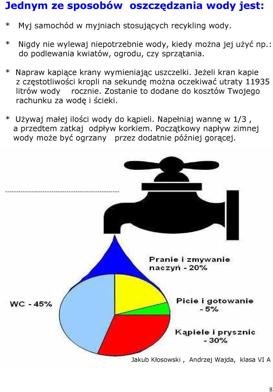 Jeżeli kran kapie z częstotliwości kropli na sekundę można oczekiwać utraty 11935 litrów wody rocznie. Zostanie to dodane do kosztów Twojego rachunku za wodę i ścieki.