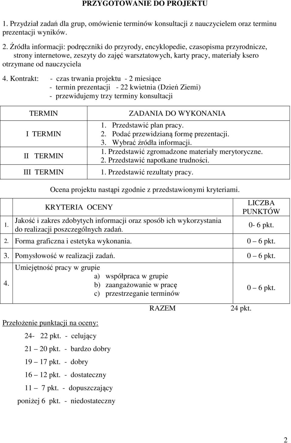 Kontrakt: - czas trwania projektu - 2 miesiące - termin prezentacji - 22 kwietnia (Dzień Ziemi) - przewidujemy trzy terminy konsultacji TERMIN I TERMIN II TERMIN III TERMIN ZADANIA DO WYKONANIA 1.