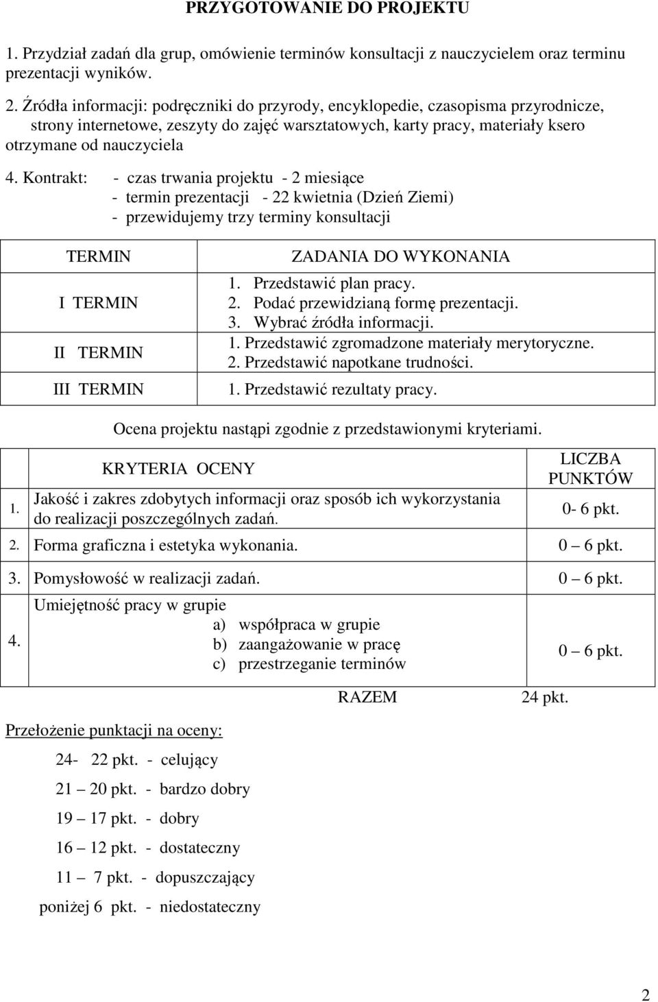 Kontrakt: - czas trwania projektu - 2 miesiące - termin prezentacji - 22 kwietnia (Dzień Ziemi) - przewidujemy trzy terminy konsultacji TERMIN I TERMIN II TERMIN III TERMIN ZADANIA DO WYKONANIA 1.