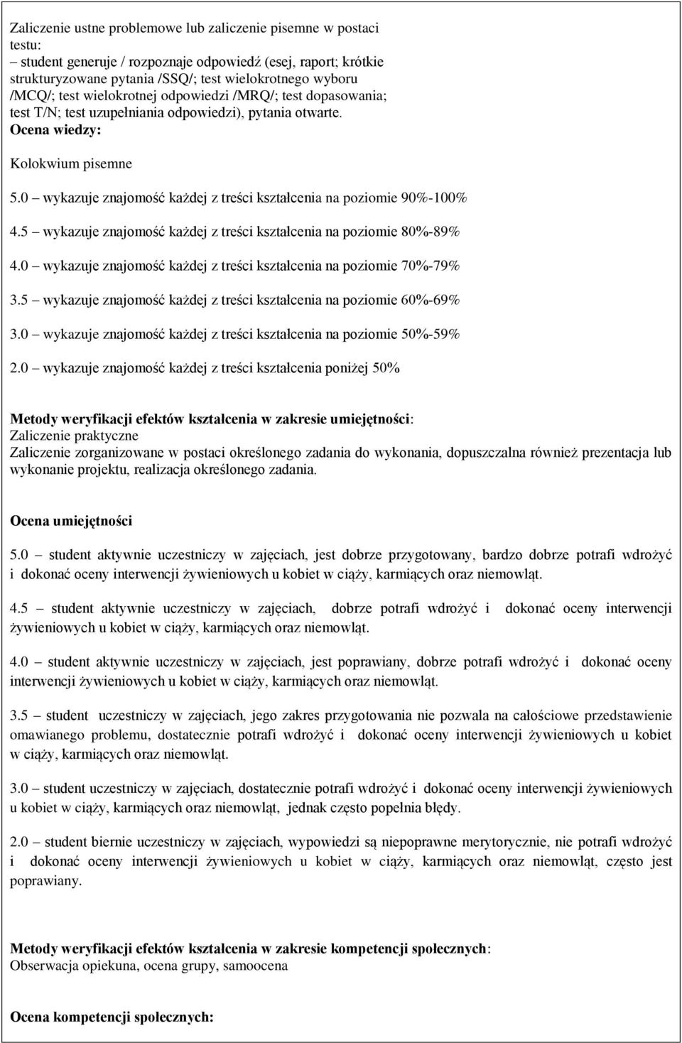 0 wykazuje znajomość każdej z treści kształcenia na poziomie 90%-100% 4.5 wykazuje znajomość każdej z treści kształcenia na poziomie 80%-89% 4.