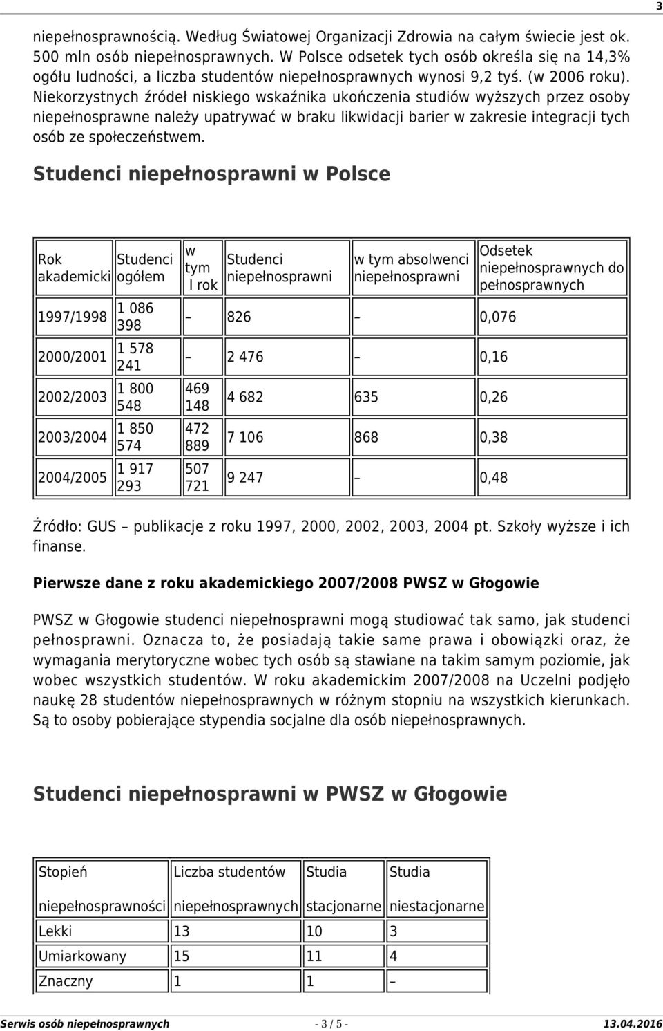 Niekorzystnych źródeł niskiego wskaźnika ukończenia studiów wyższych przez osoby niepełnosprawne należy upatrywać w braku likwidacji barier w zakresie integracji tych osób ze społeczeństwem.