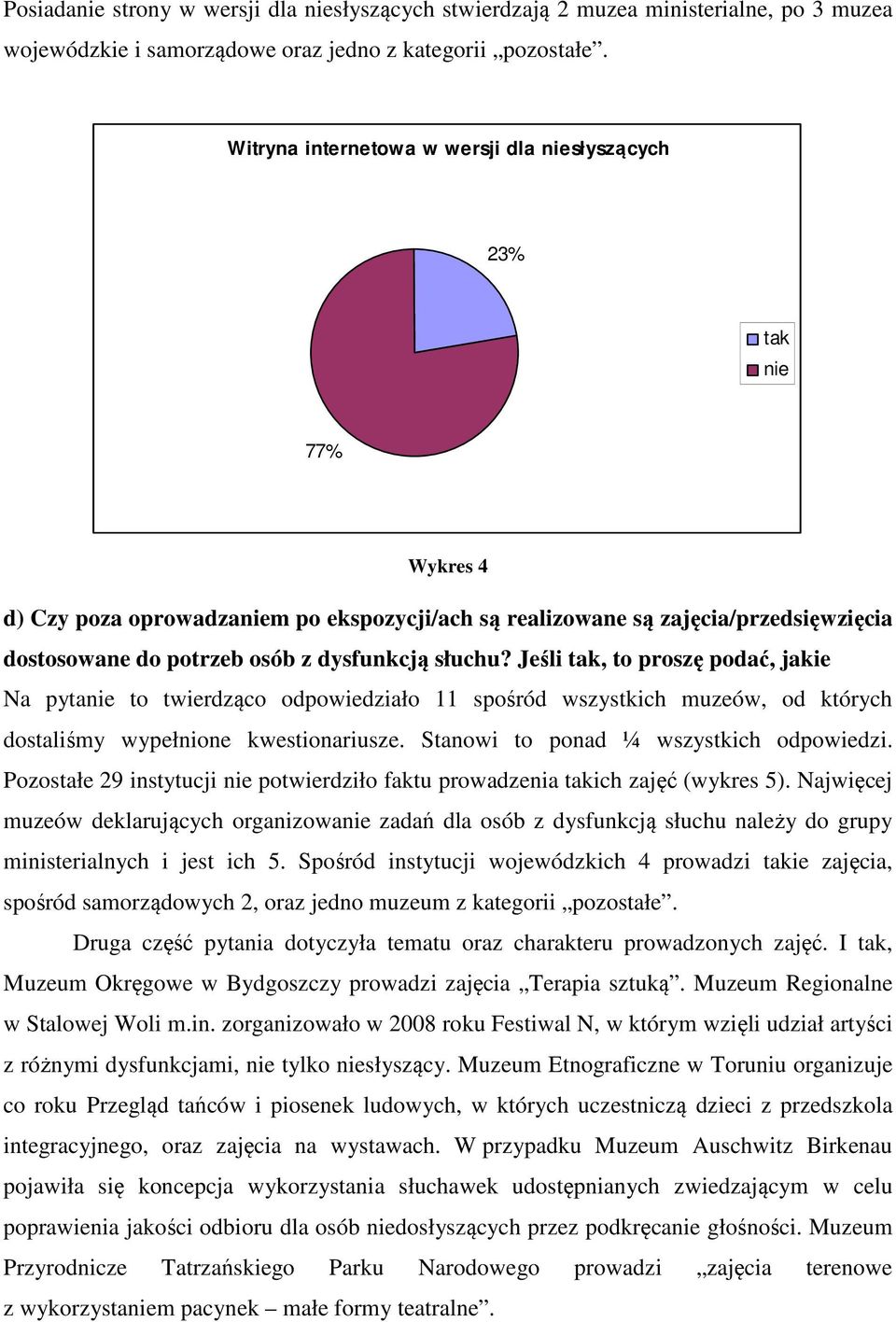 Jeśli, to proszę podać, jakie Na pyta to twierdząco odpowiedziało 11 spośród wszystkich muzeów, od których dostaliśmy wypełnione kwestionariusze. Stanowi to ponad ¼ wszystkich odpowiedzi.