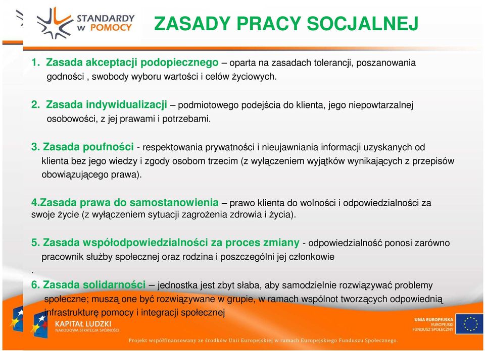 Zasada poufności - respektowania prywatności i nieujawniania informacji uzyskanych od klienta bez jego wiedzy i zgody osobom trzecim (z wyłączeniem wyjątków wynikających z przepisów obowiązującego