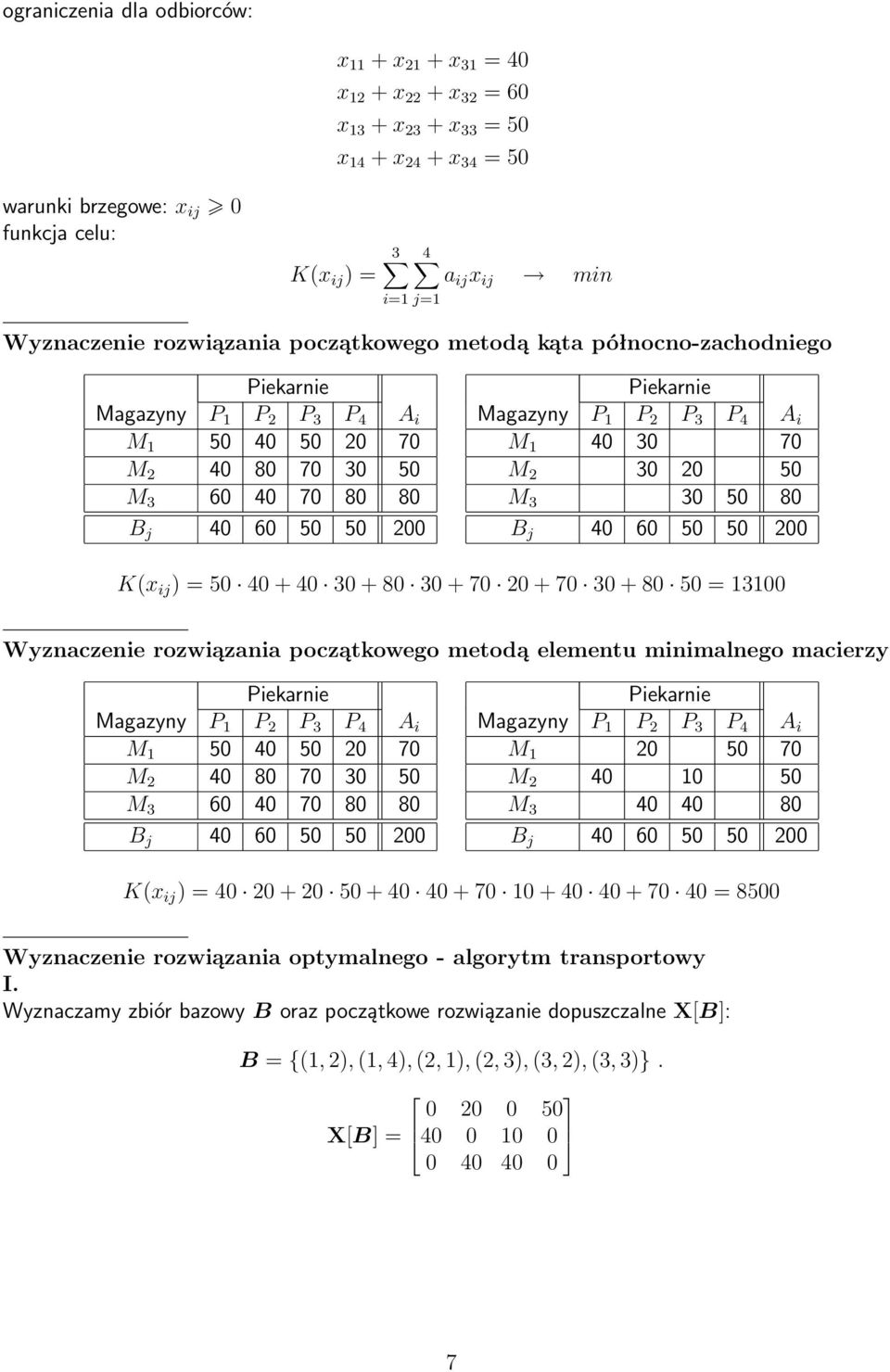 50 200 K(x ij ) = 50 40 + 40 30 + 80 30 + 70 20 + 70 30 + 80 50 = 13100 Wyznaczenie rozwiązania początkowego metodą elementu minimalnego macierzy M 1 50 40 50 20 70 M 2 40 80 70 30 50 M 3 60 40 70 80