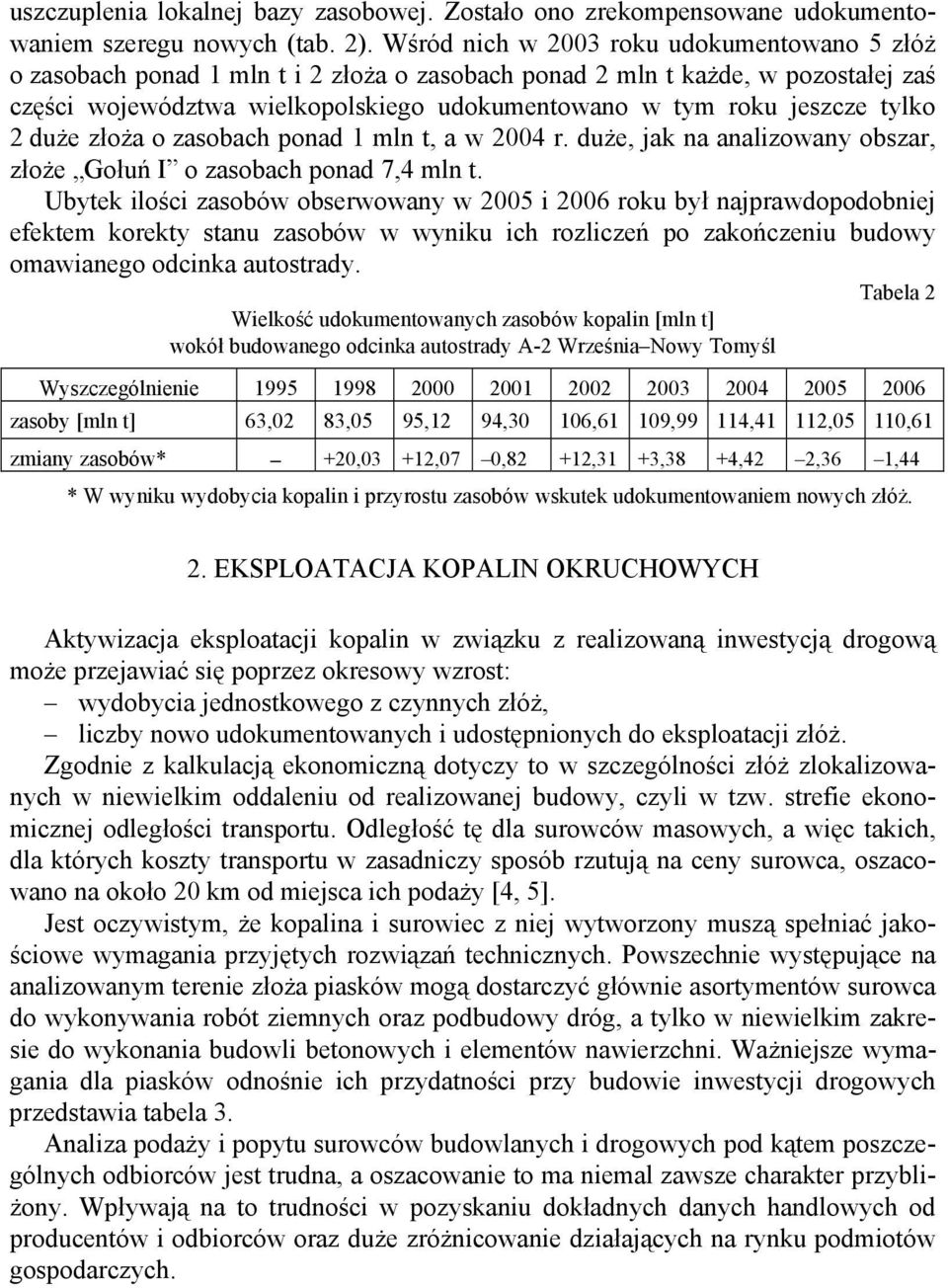 tylko 2 duże złoża o zasobach ponad 1 mln t, a w 2004 r. duże, jak na analizowany obszar, złoże Gołuń I o zasobach ponad 7,4 mln t.