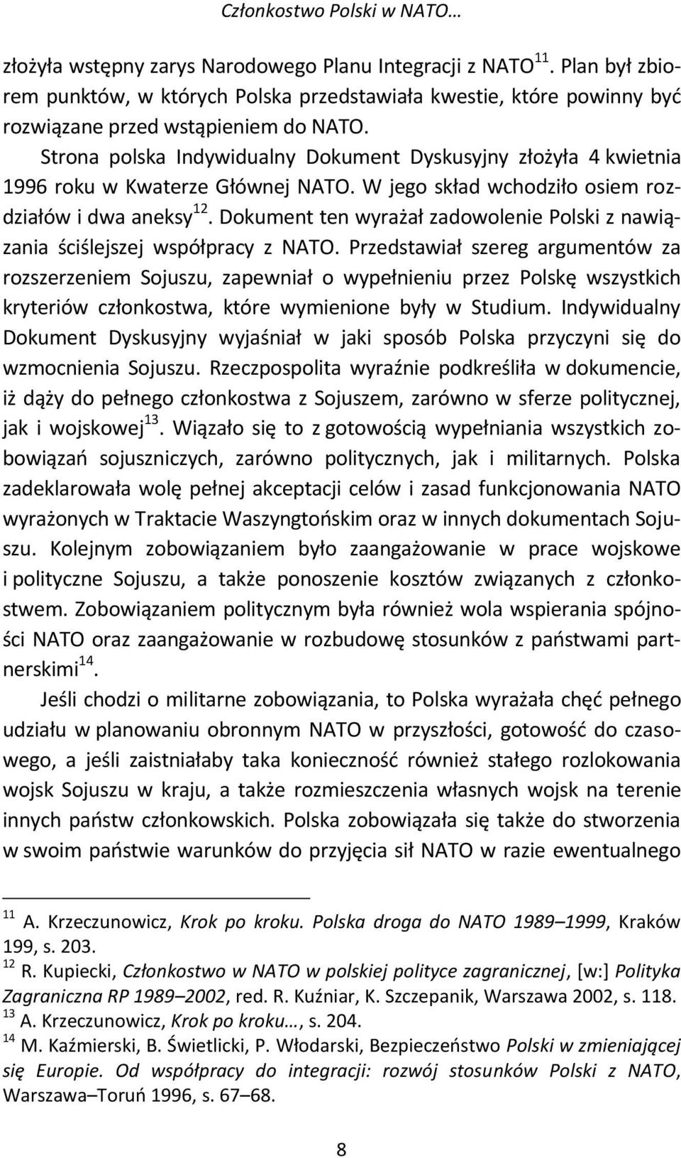Strona polska Indywidualny Dokument Dyskusyjny złożyła 4 kwietnia 1996 roku w Kwaterze Głównej NATO. W jego skład wchodziło osiem rozdziałów i dwa aneksy 12.