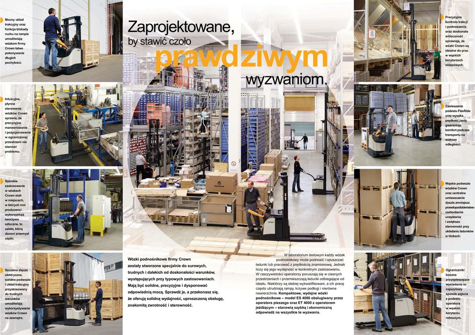 Intuicyjne, płynne sterowanie wózków Crown sprawia, że precyzyjne manewrowanie i pozycjonowanie w ograniczonej przestrzeni nie stanowi problemu.
