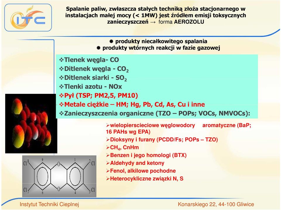 (TSP; PM2,5, PM10) Metale ciężkie HM; Hg, Pb, Cd, As, Cu i inne Zanieczyszczenia organiczne (TZO POPs; VOCs, NMVOCs): wielopierscieciowe węglowodory aromatyczne