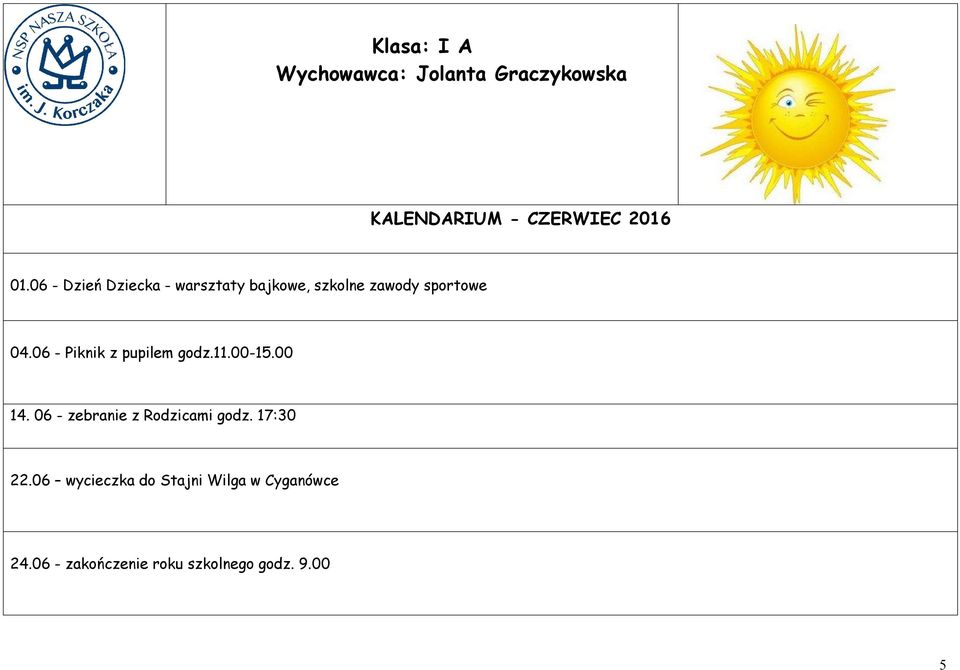 sportowe 14. 06 - zebranie z Rodzicami godz. 17:30 22.