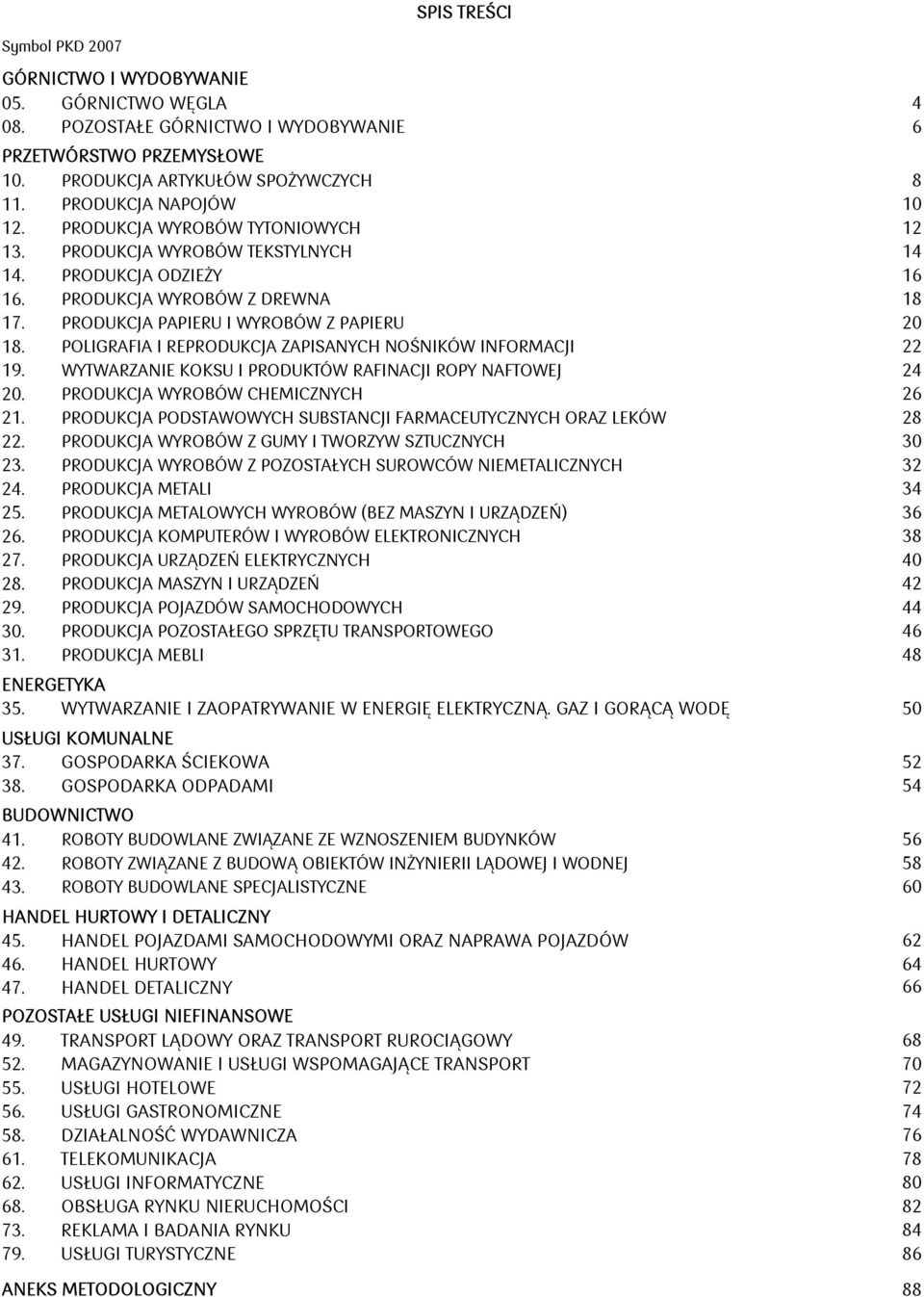 POLIGRAFIA I REPRODUKCJA ZAPISANYCH NOŚNIKÓW INFORMACJI 22 19. WYTWARZANIE KOKSU I PRODUKTÓW RAFINACJI ROPY NAFTOWEJ 24 2. PRODUKCJA WYROBÓW CHEMICZNYCH 26 21.