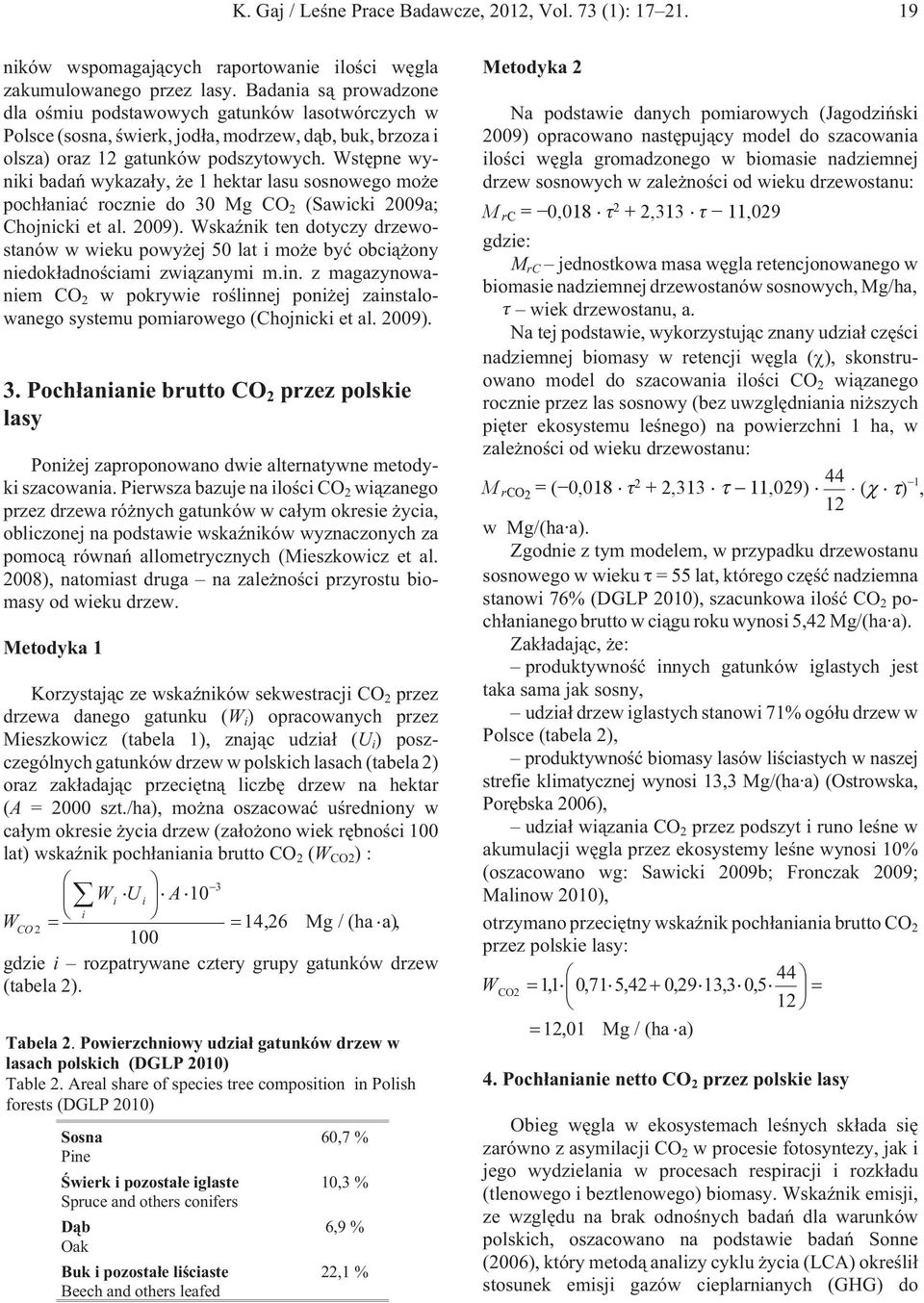 Wstêpne wyniki badañ wykaza³y, e 1 hektar lasu sosnowego mo e poch³aniaæ rocznie do 30 Mg CO 2 (Sawicki 2009a; Chojnicki et al. 2009).
