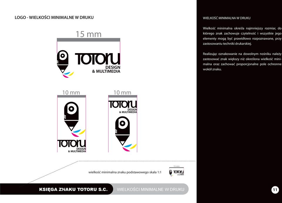 Realizując oznakowanie na dowolnym nośniku należy zastosować znak większy niż określona wielkość minimalna oraz zachować