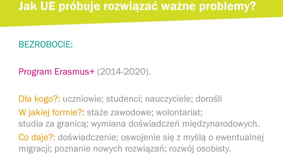 : staże zawodowe; wolontariat; studia za granicą; wymiana doświadczeń międzynarodowych.