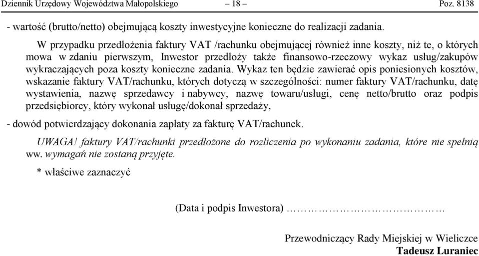wykraczających poza koszty konieczne zadania.