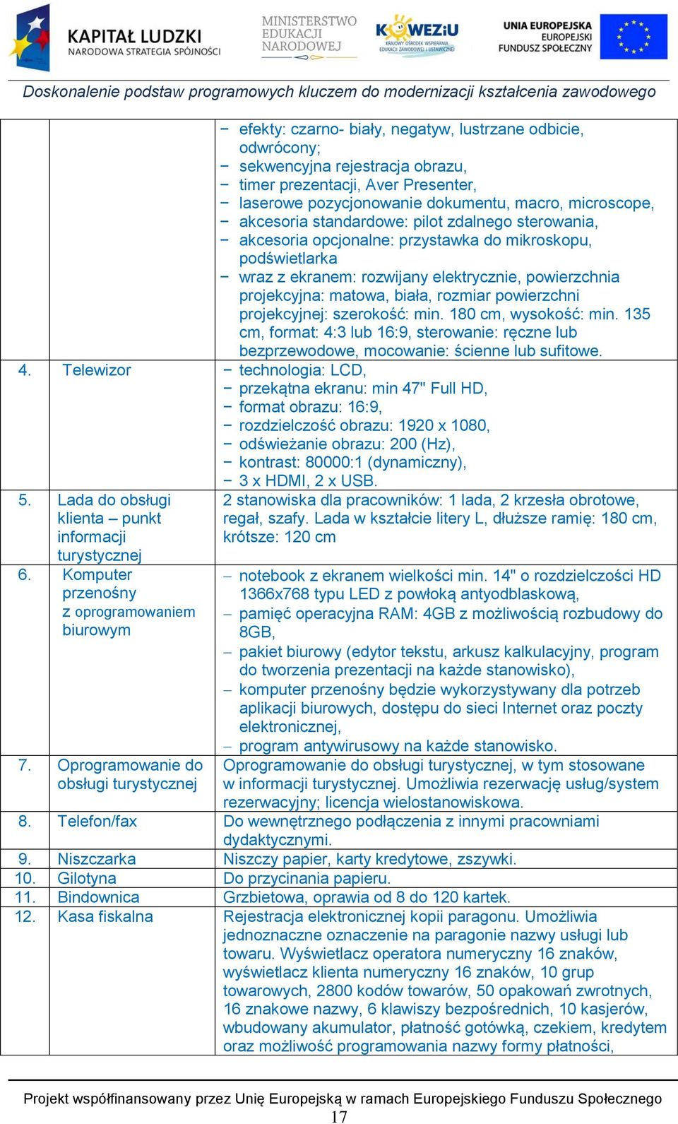 powierzchni projekcyjnej: szerokość: min. 180 cm, wysokość: min. 135 cm, format: 4: