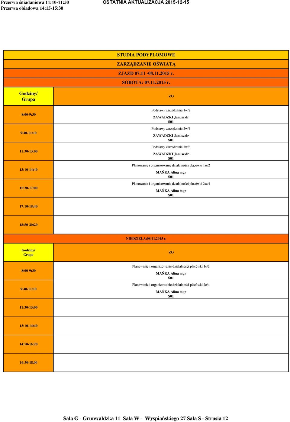 Podstawy zarządzania 1w/2 Podstawy zarządzania 2w/4 Podstawy zarządzania 3w/6 Planowanie i