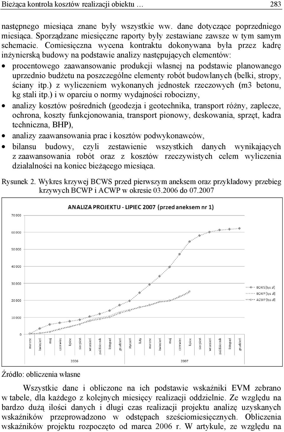 Comiesięczna wycena kontraktu dokonywana była przez kadrę inżynierską budowy na podstawie analizy następujących elementów: procentowego zaawansowanie produkcji własnej na podstawie planowanego