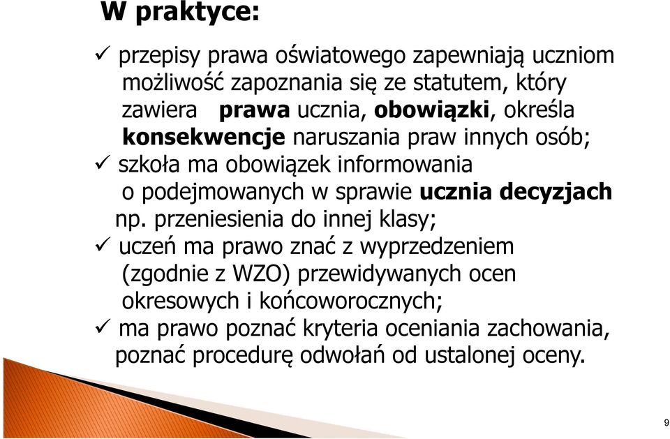 sprawie ucznia decyzjach np.