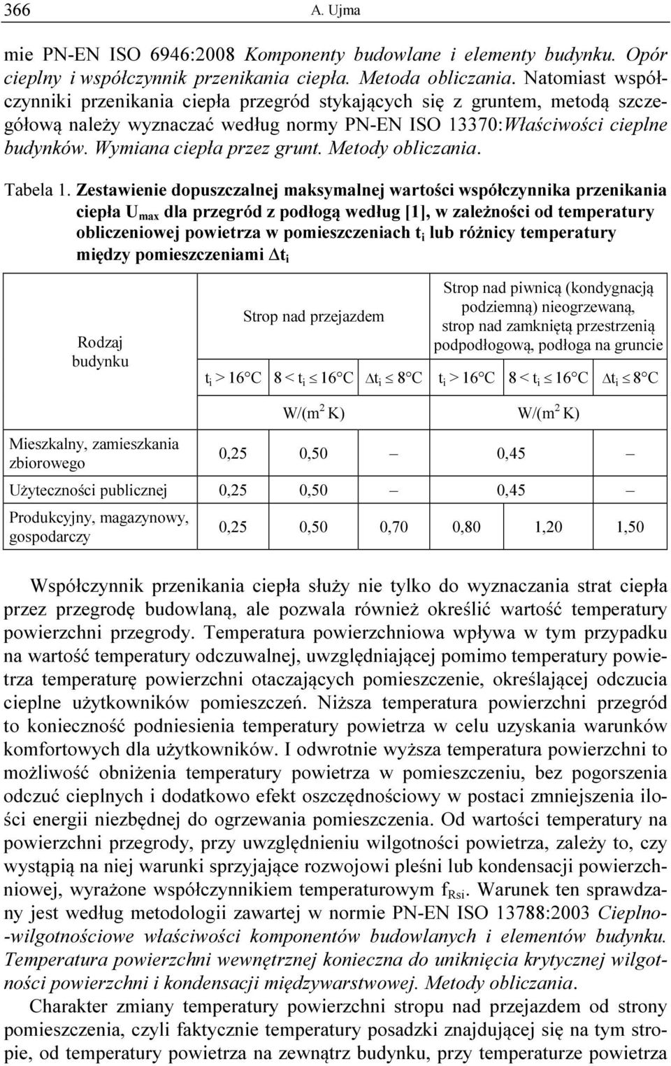 Wymiana ciepła przez grunt. Metody obliczania. Tabela 1.