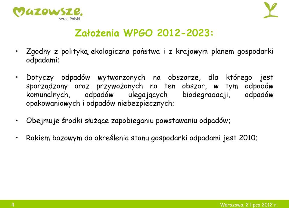 komunalnych, odpadów ulegających biodegradacji, odpadów opakowaniowych i odpadów niebezpiecznych; Obejmuje środki