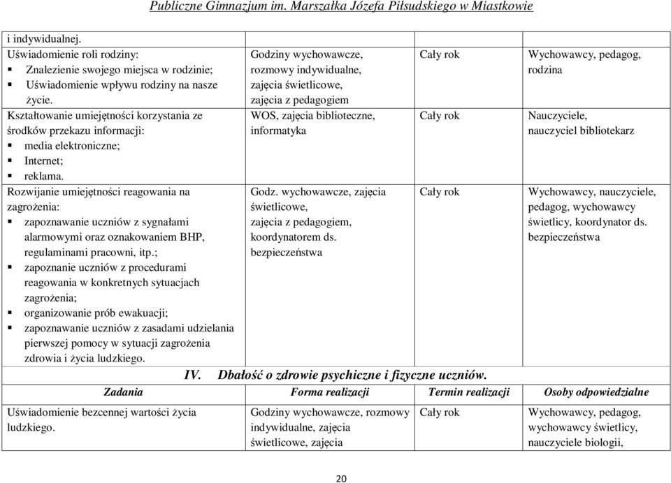 zajęcia świetlicowe, zajęcia z pedagogiem Kształtowanie umiejętności korzystania ze środków przekazu informacji: WOS, zajęcia biblioteczne, informatyka Nauczyciele, nauczyciel bibliotekarz media