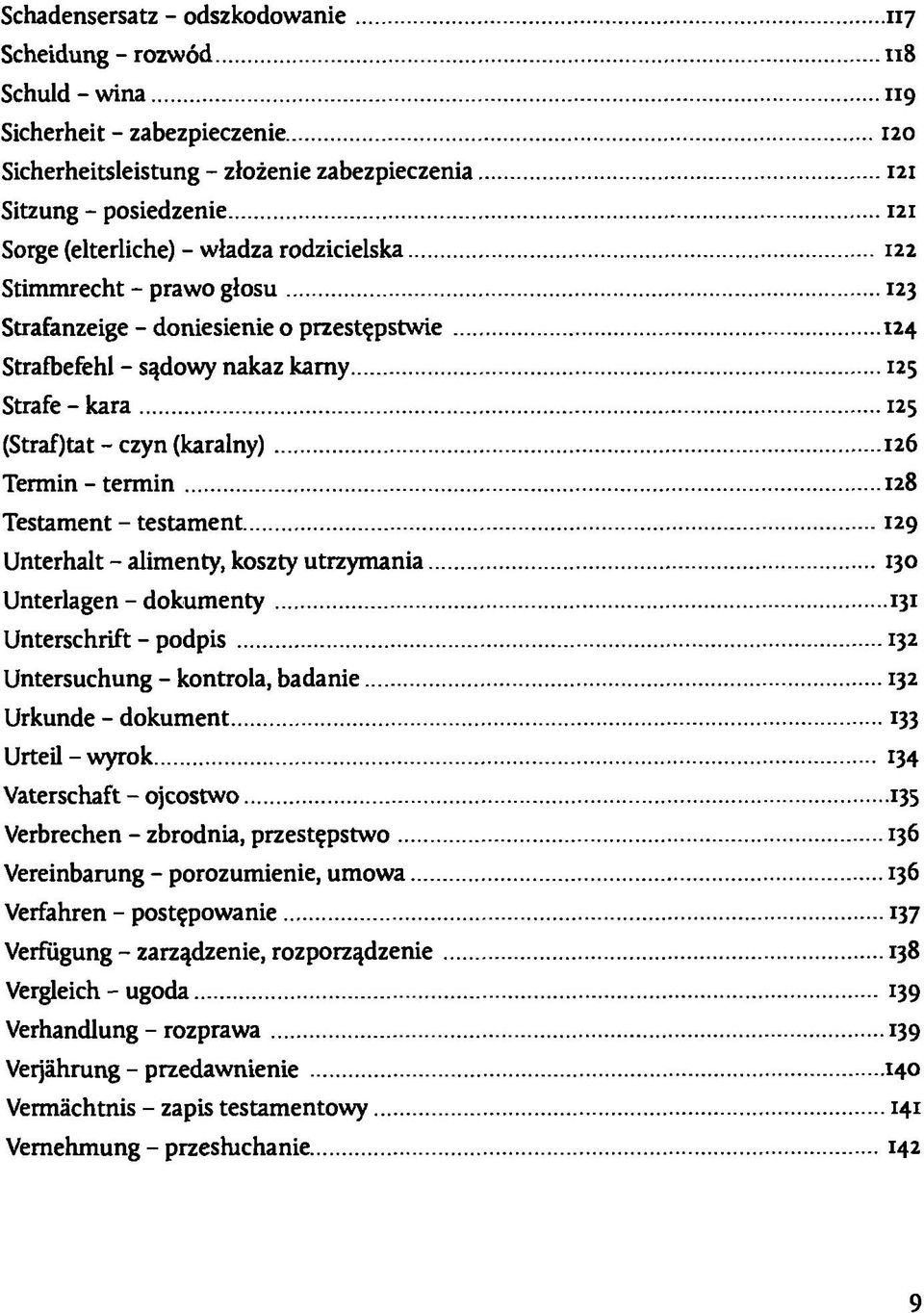 126 Termin - termin 128 Testament - testament 129 Unterhalt - alimenty, koszty utrzymania 130 Unterlagen - dokumenty 131 Unterschrift - podpis 132 Untersuchung - kontrola, badanie 132 Urkunde -