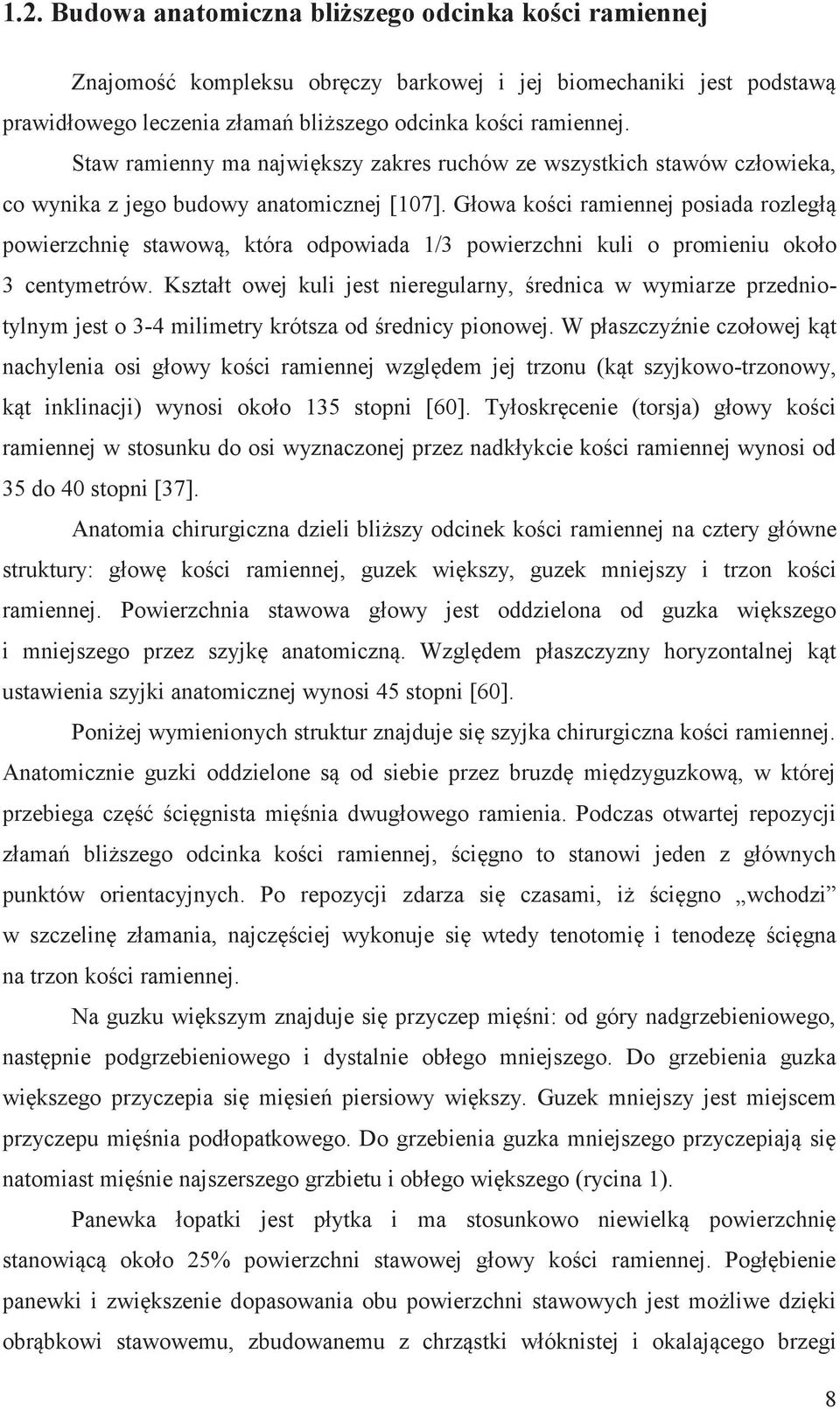Głowa kości ramiennej posiada rozległą powierzchnię stawową, która odpowiada 1/3 powierzchni kuli o promieniu około 3 centymetrów.