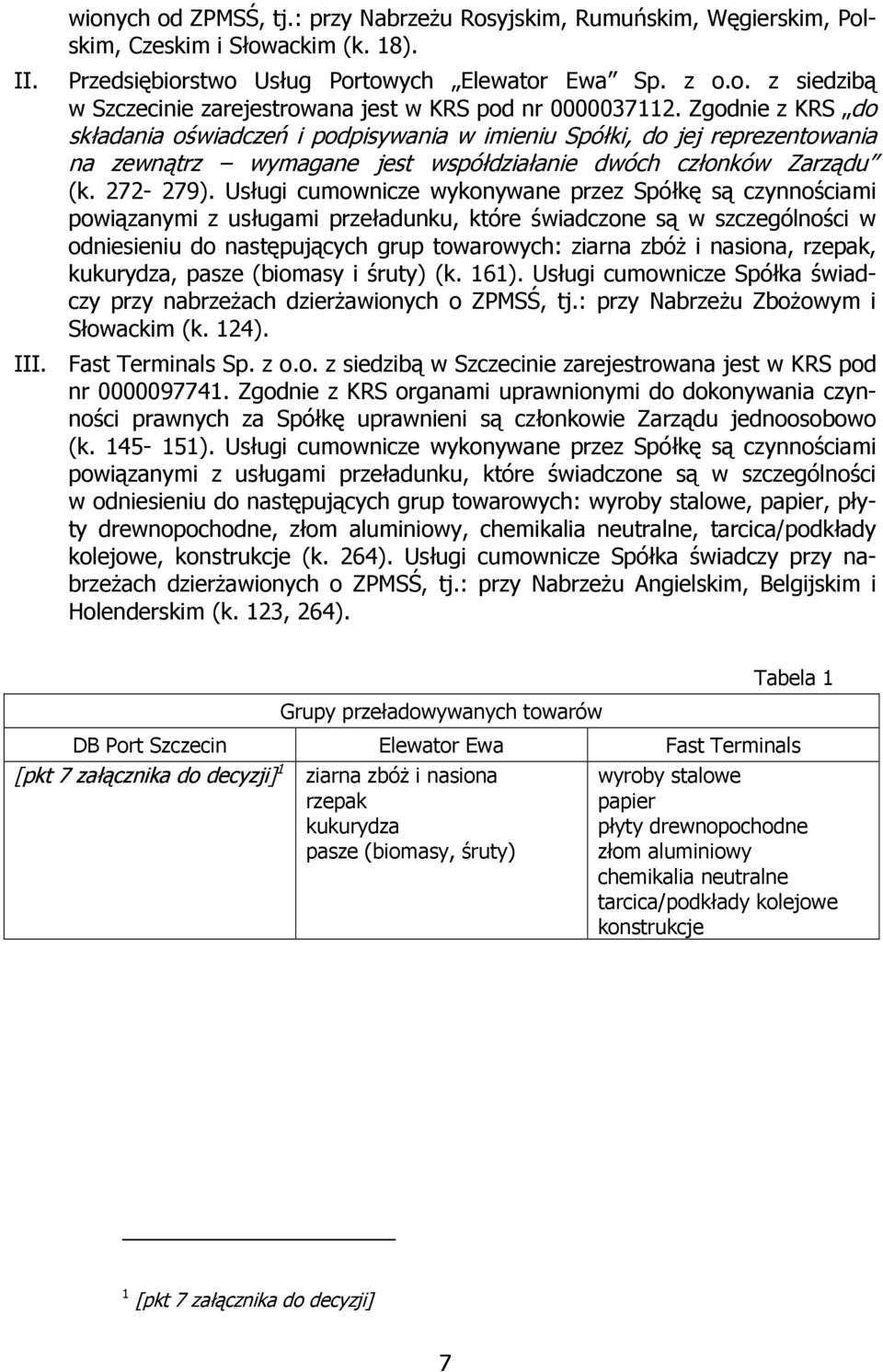 Usługi cumownicze wykonywane przez Spółkę są czynnościami powiązanymi z usługami przeładunku, które świadczone są w szczególności w odniesieniu do następujących grup towarowych: ziarna zbóż i