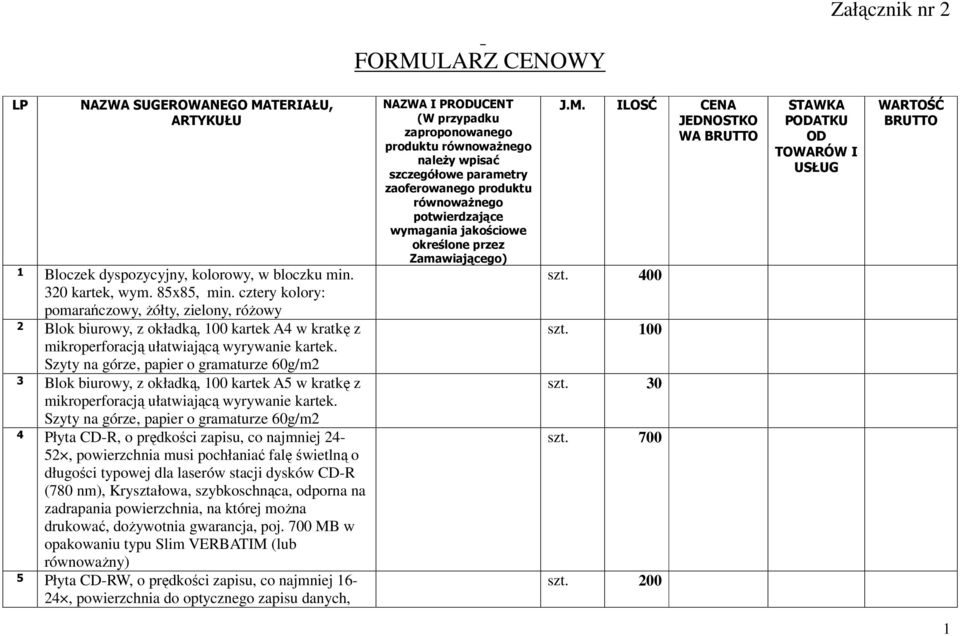 Szyty na górze, papier o gramaturze 60g/m2 3 Blok biurowy, z okładką, 100 kartek A5 w kratkę z mikroperforacją ułatwiającą wyrywanie kartek.