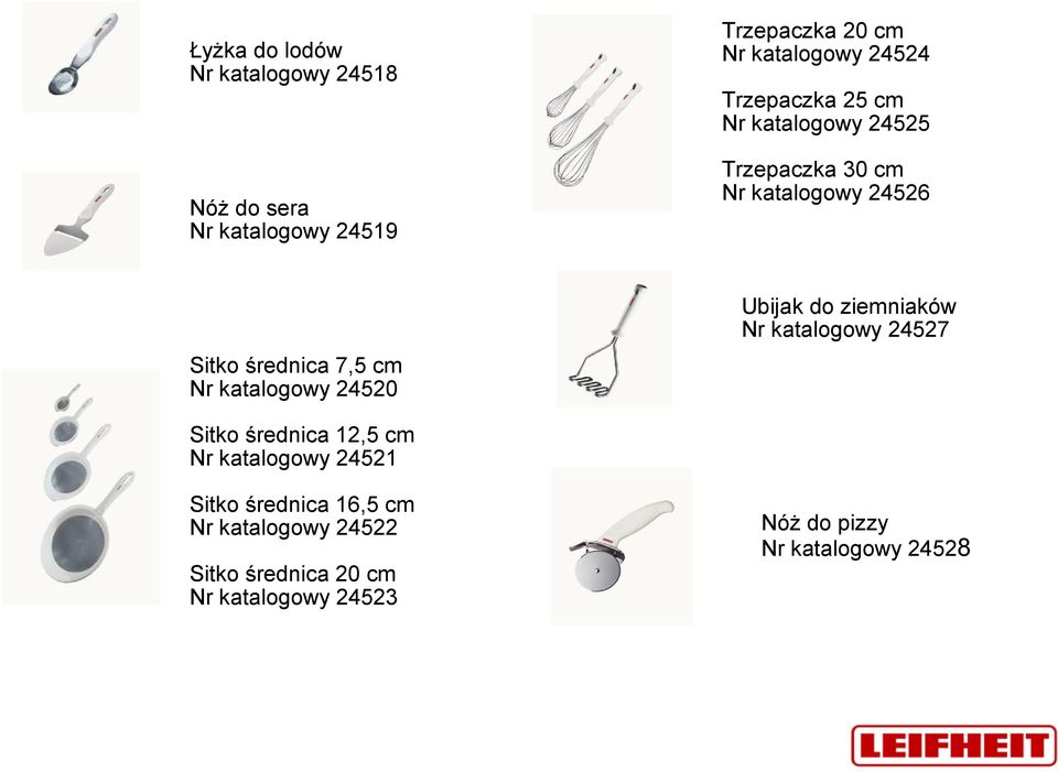 katalogowy 24527 Sitko średnica 7,5 cm Nr katalogowy 24520 Sitko średnica 12,5 cm Nr katalogowy 24521