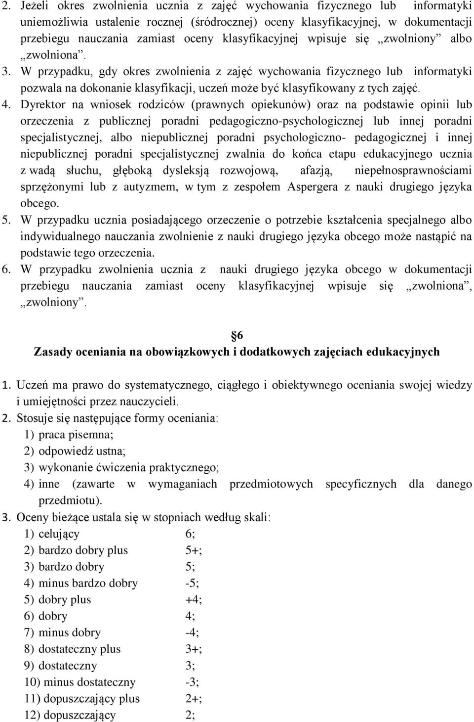 W przypadku, gdy okres zwolnienia z zajęć wychowania fizycznego lub informatyki pozwala na dokonanie klasyfikacji, uczeń może być klasyfikowany z tych zajęć. 4.
