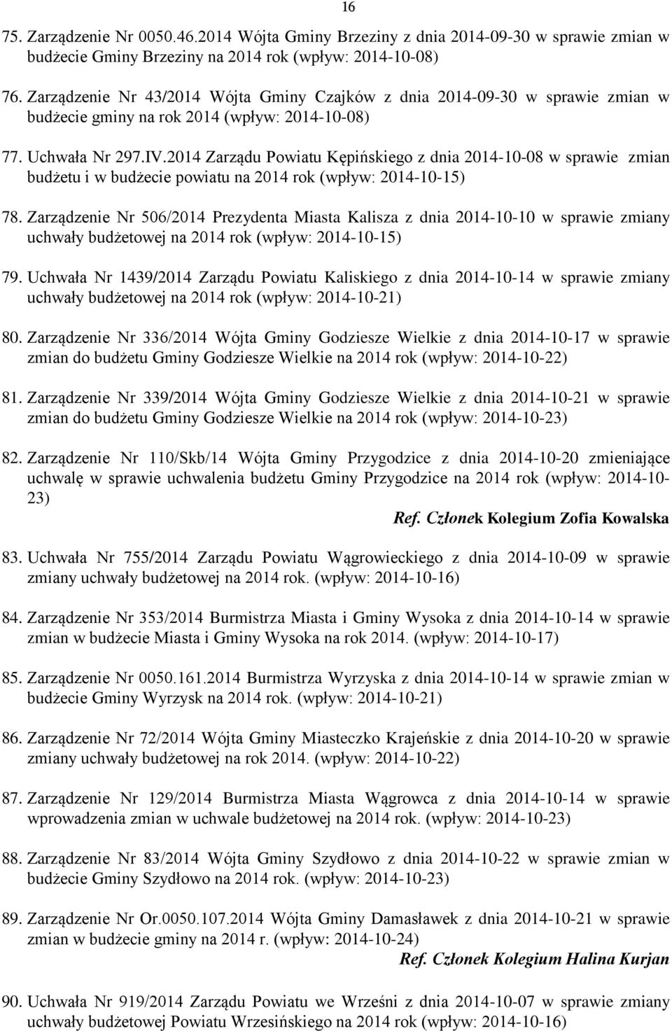 2014 Zarządu Powiatu Kępińskiego z dnia 2014-10-08 w sprawie zmian budżetu i w budżecie powiatu na 2014 rok (wpływ: 2014-10-15) 78.