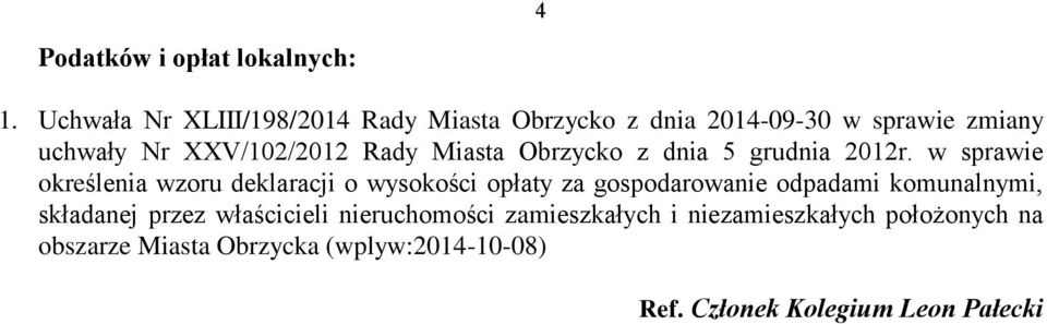 Miasta Obrzycko z dnia 5 grudnia 2012r.