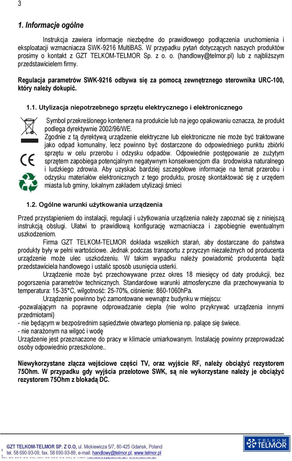 Regulacja parametrów SWK-9216