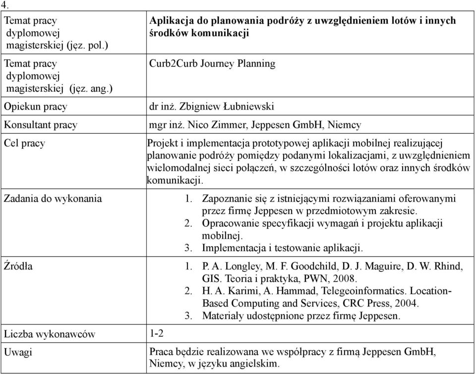 połączeń, w szczególności lotów oraz innych środków komunikacji. 1. Zapoznanie się z istniejącymi rozwiązaniami oferowanymi przez firmę Jeppesen w przedmiotowym zakresie. 2.