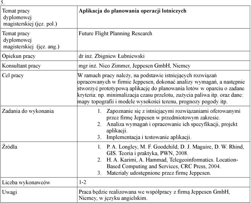 planowania lotów w oparciu o zadane kryteria: np. minimalizacja czasu przelotu, zużycia paliwa itp. oraz dane: mapy topografii i modele wysokości terenu, prognozy pogody itp. 1.