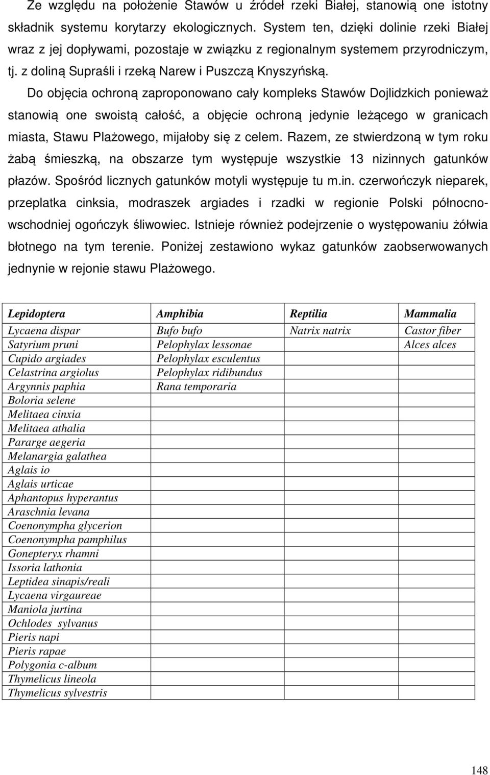 Do objęcia ochroną zaproponowano cały kompleks Stawów Dojlidzkich ponieważ stanowią one swoistą całość, a objęcie ochroną jedynie leżącego w granicach miasta, Stawu Plażowego, mijałoby się z celem.