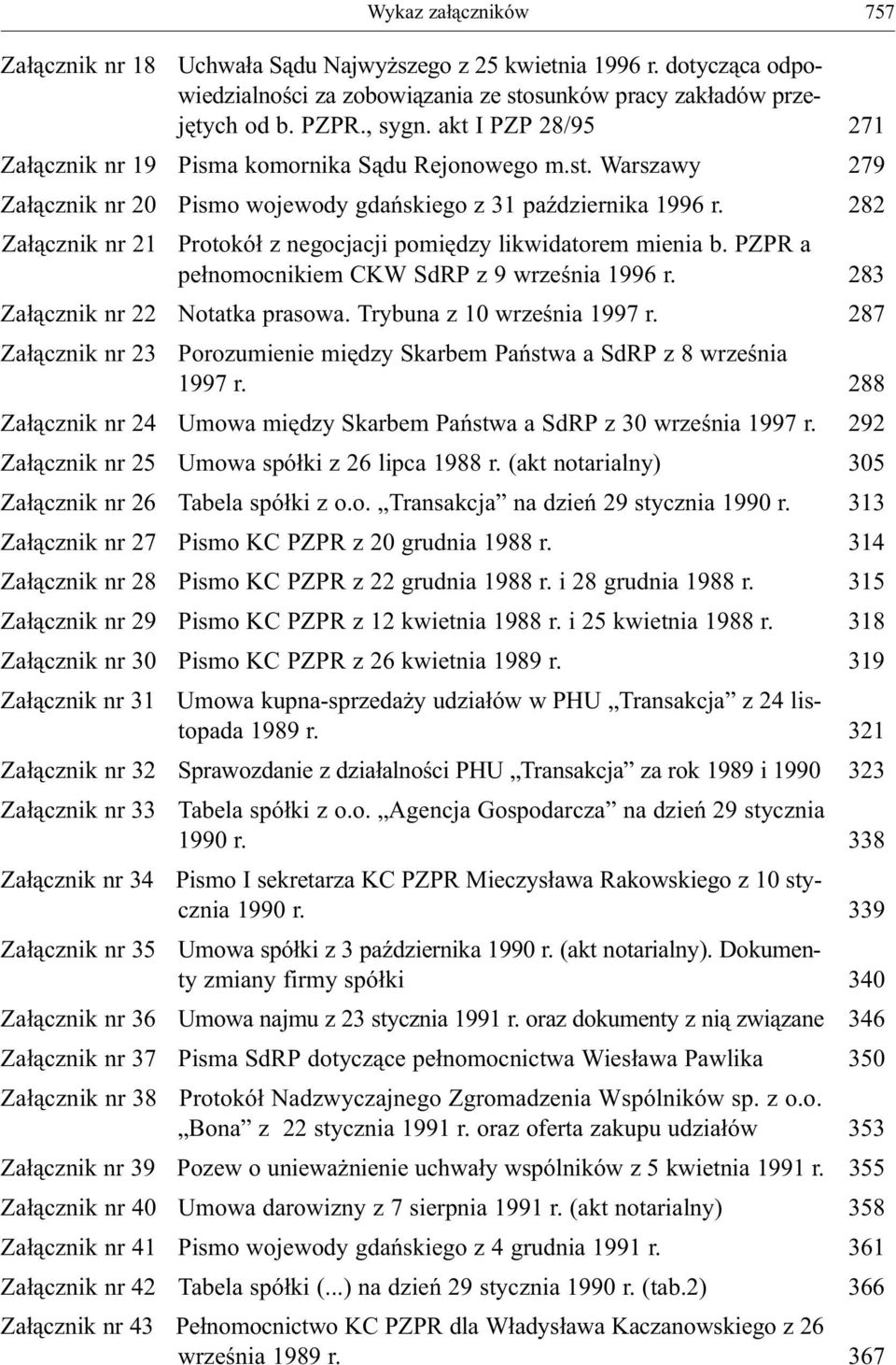 282 Za³¹cznik nr 21 Protokó³ z negocjacji pomiêdzy likwidatorem mienia b. PZPR a pe³nomocnikiem CKW SdRP z 9 wrzeœnia 1996 r. 283 Za³¹cznik nr 22 Notatka prasowa. Trybuna z 10 wrzeœnia 1997 r.