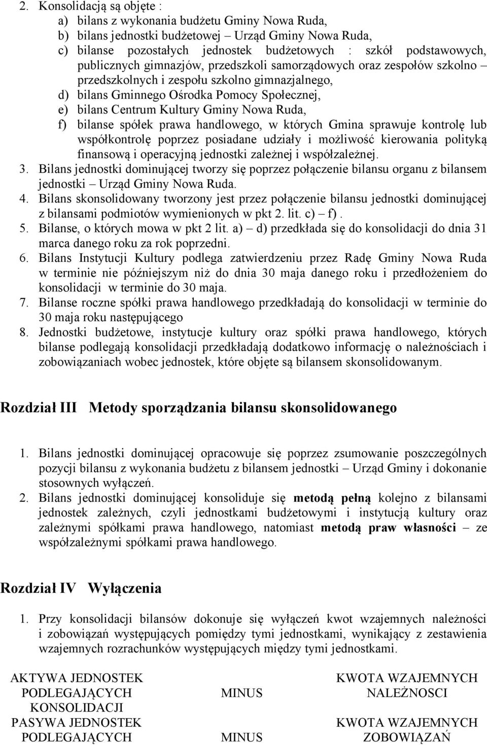 Nowa Ruda, f) bilanse spółek prawa handlowego, w których Gmina sprawuje kontrolę lub współkontrolę poprzez posiadane udziały i możliwość kierowania polityką finansową i operacyjną jednostki zależnej