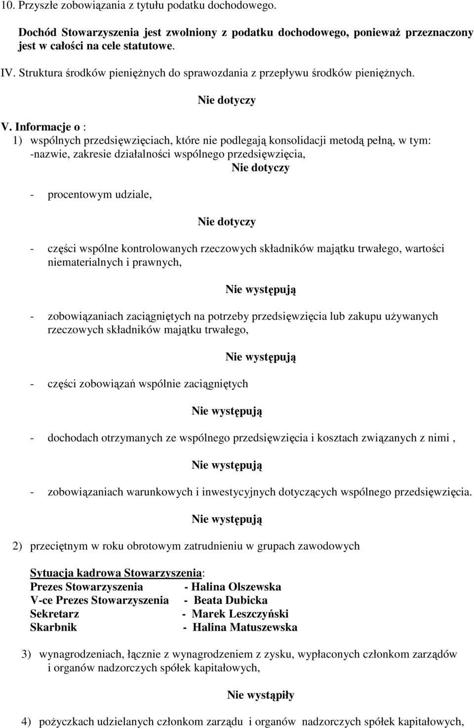 Informacje o : 1) wspólnych przedsięwzięciach, które nie podlegają konsolidacji metodą pełną, w tym: -nazwie, zakresie działalności wspólnego przedsięwzięcia, - procentowym udziale, - części wspólne